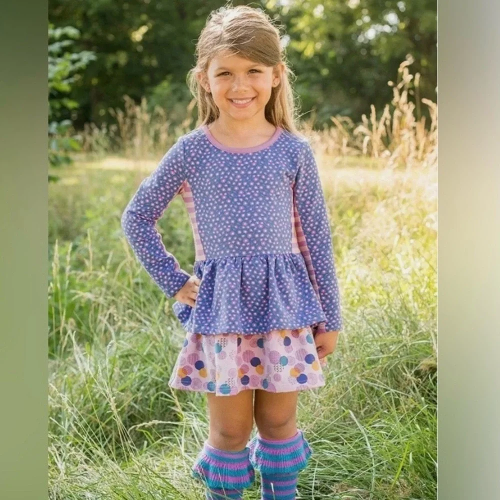 Matilda Jane Play All Day Dress Girls 8 Choose Your Own Path Floral Stripes Tier